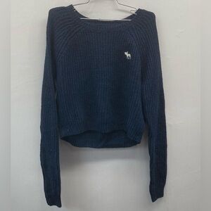 Vintage Y2K Abercrombie & Fitch Women's Blue Marled Ribbed Knit Crewneck Sweater